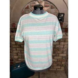 Tshirt vintage 1980s striped pink pastel